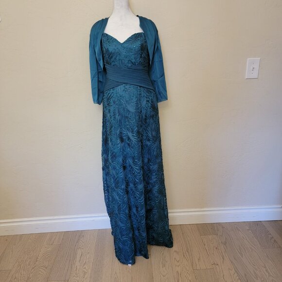 Jade by Jasmine J185068 Teal Lace A-Line Mother of the Bride, Size 2, $199 - Picture 4 of 9